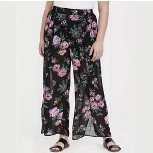 Torrid Black Floral Chiffon Side Slit Wide Leg Pants Size 1 Plus Size 1X